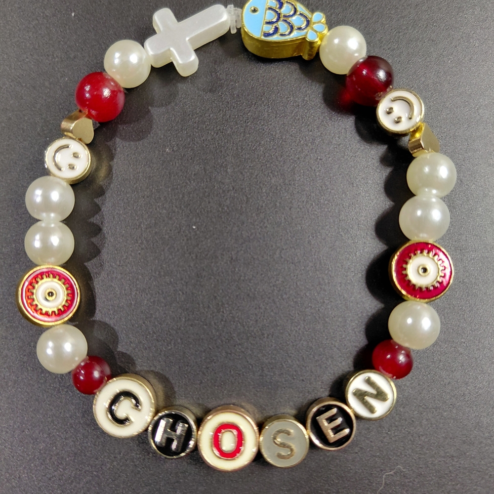 Multicolor Beaded Bracelet with Cross and Fish Charms